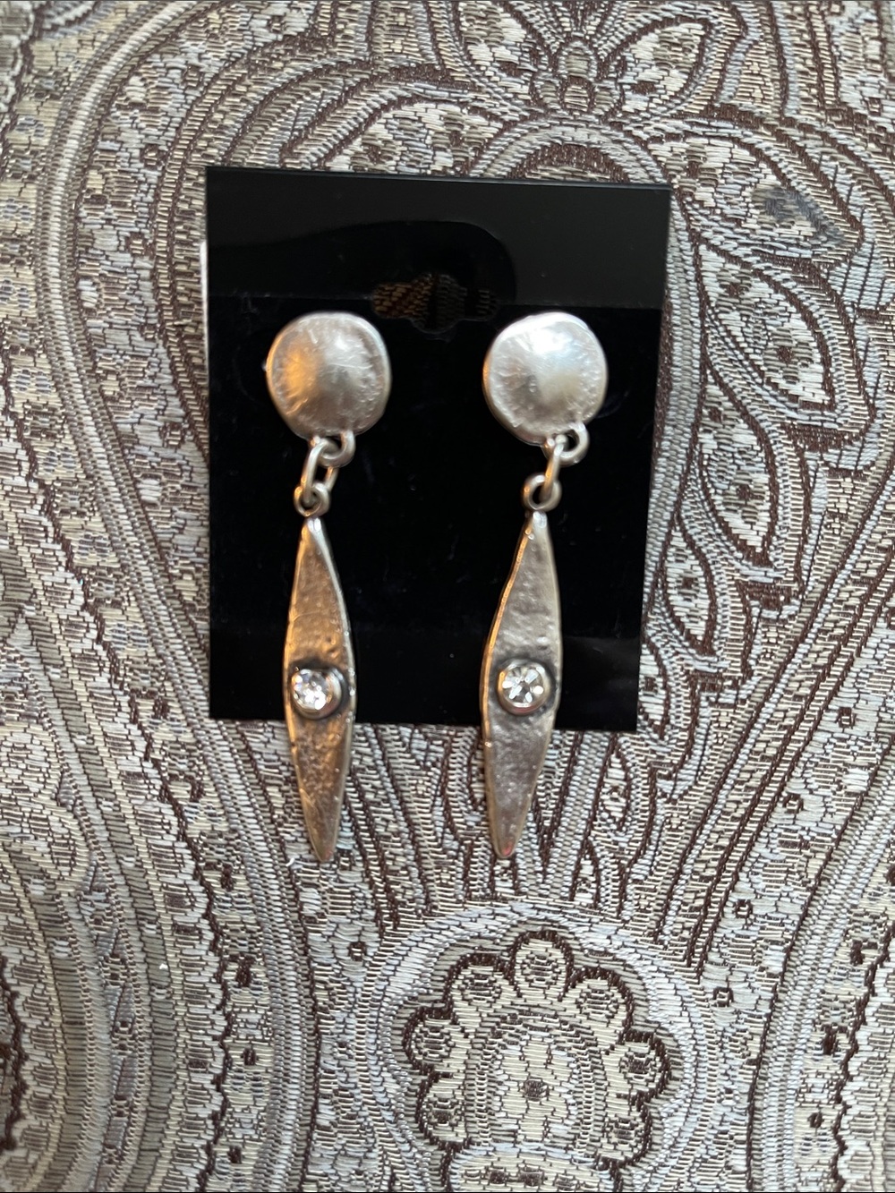 Silver Plated Dangle Earrings with Crystal Accent